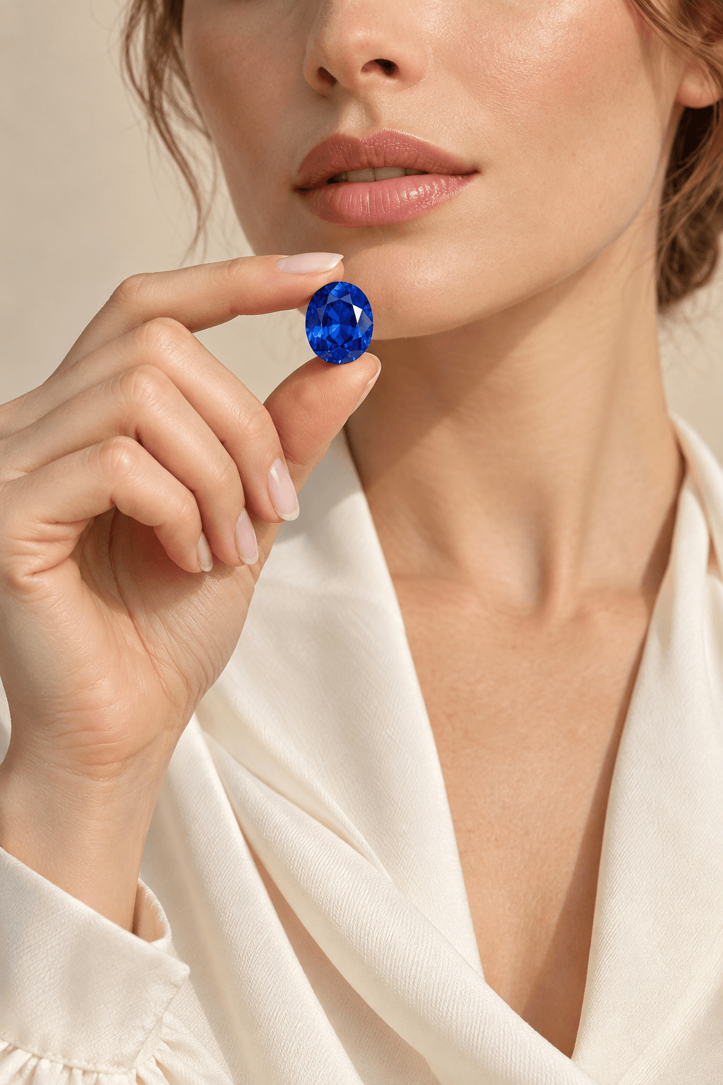 Woman holding a loose natural sapphire