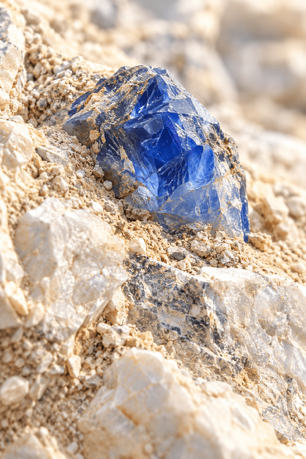 Raw sapphire crystal in its natural rock matrix