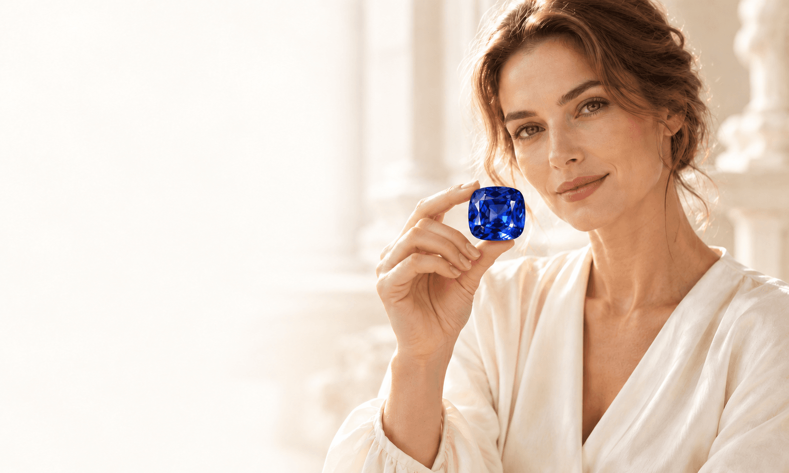 Woman holding a natural Tapro Gems sapphire